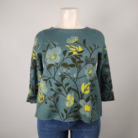 Cynthia Rowley Sweaters - Cynthia Rowley Green & Yellow Floral Knit Sweater Size XL